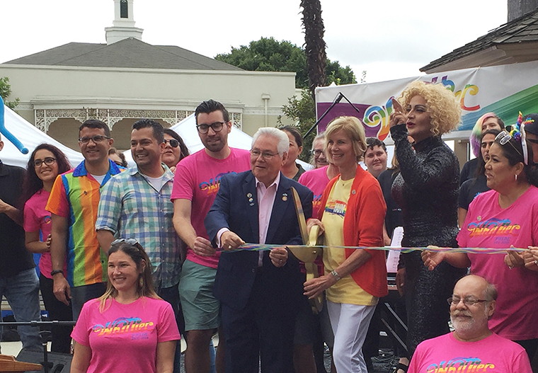 The ribbon cutting with California State Senator Archuleta, Supervisor Hahn and the Whittier Pride organizing committee